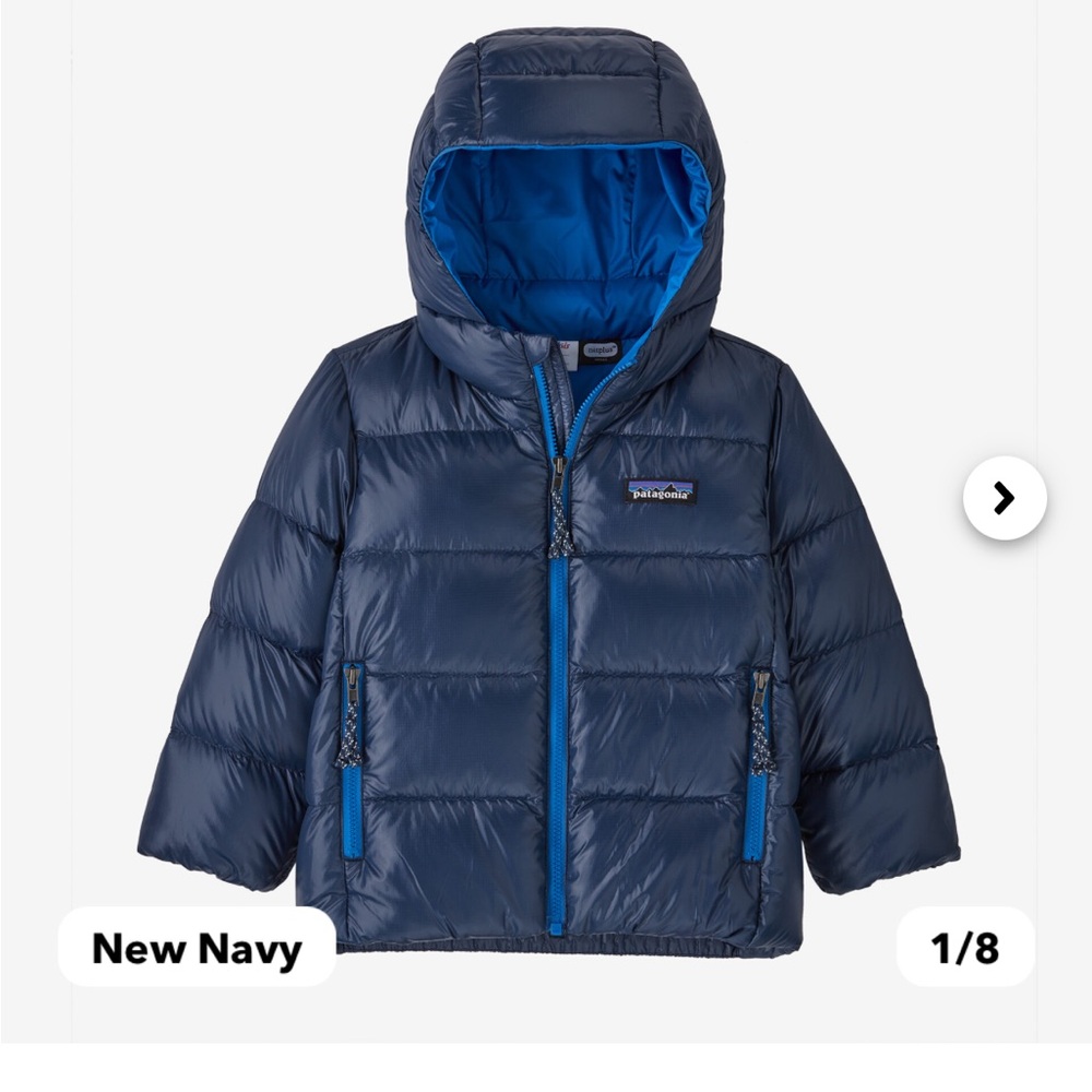 EUC! Patagonia Baby Down Hi-Loft Sweater Hoody. New Navy. Size 2T. Warm!